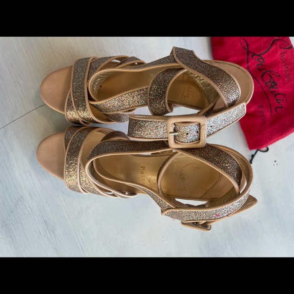 Christian Louboutin Silver Glitter Straratata Strappy Platform Sandal Heels - Picture 6 of 15